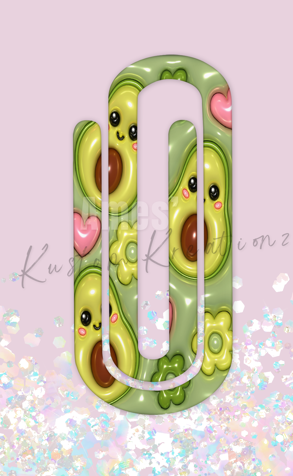 Avocado 3D Puff Acrylic Jumbo Paperclip Bookmark