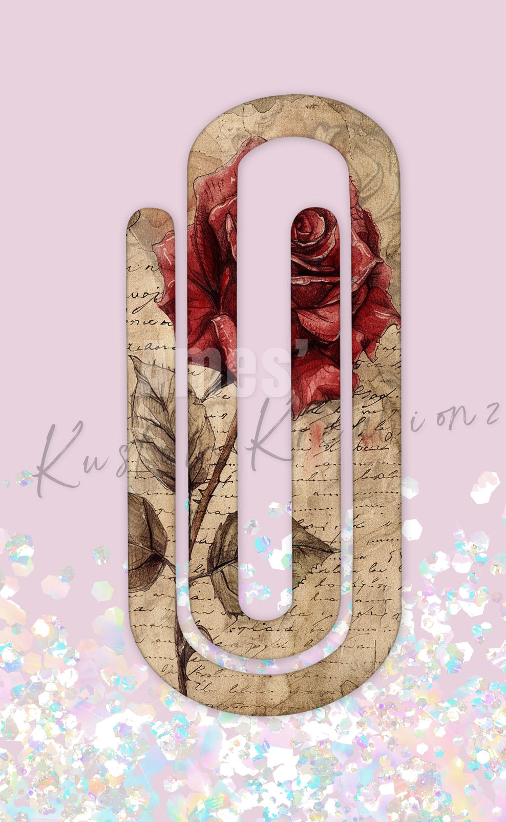 Vintage Rose Acrylic Jumbo Paperclip Bookmark